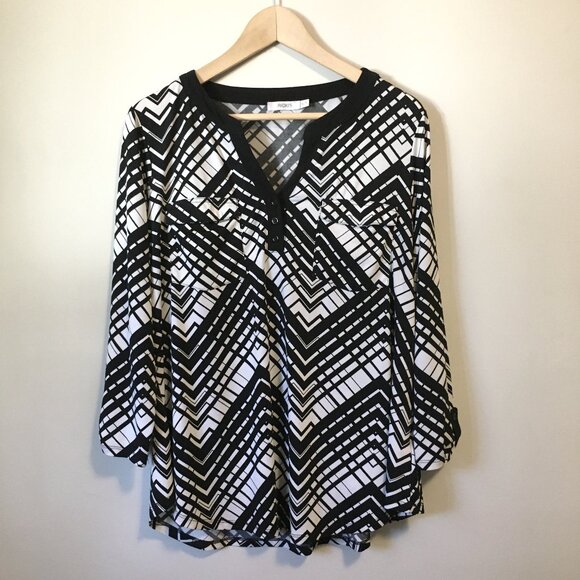 Ricki's Retro B&W Zigzag Stretchy Tunic Shirt - Picture 1 of 16
